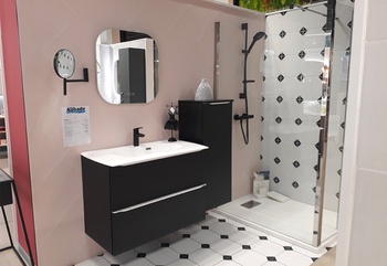 Meuble de salle de bain 2 tiroirs avec une colonne de rangement