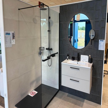 Meuble salle de bain avec 2 tiroirs et douche avec receveur extra plat