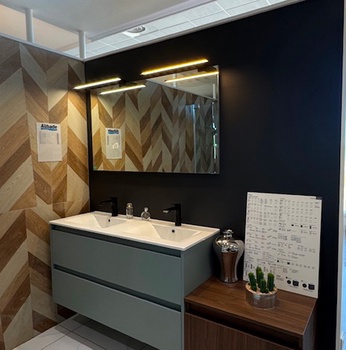 Meuble suspendu avec 2 tiroirs et double vasque