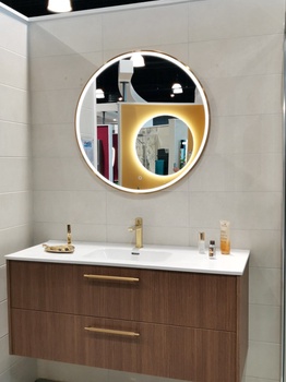 Meuble salle de bains suspendu avec miroir LED rond 