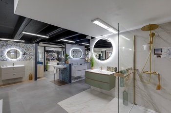 Douche avec meuble suspendu et miroir LED