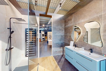 Salle de bain complète avec double vasque 