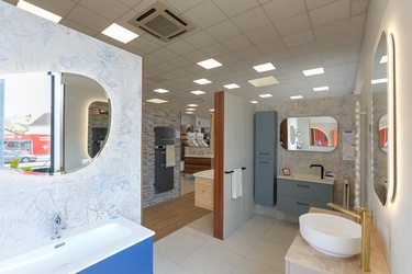 Meuble avec colonne de rangement et vasque à poser