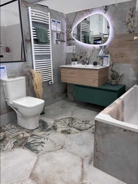 Meuble de salle de bain avec miroir et douche 