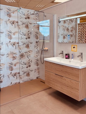 Meuble de salle de bain suspendu double vasque avec douche 