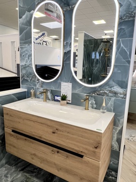 meuble salle de bains suspendu avec 2 miroirs LED