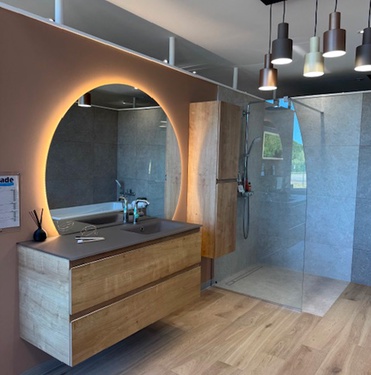 Meuble suspendu 2 tiroirs et douche avec receveur extra plat