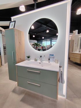 meuble suspendu avec miroir rond