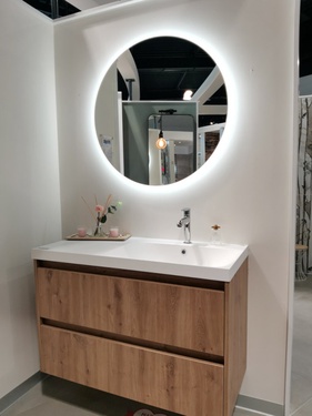 Meuble de salle de bains suspendu plan vasque à droite 