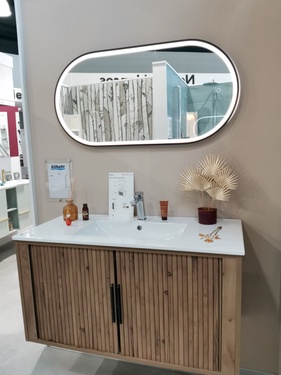 Meuble Nagoya suspendu 2 portes et miroir LED oval