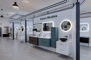 Meuble avec colonne de rangement et miroir LED