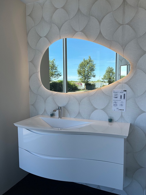 Meuble blanc suspendu avec miroir led