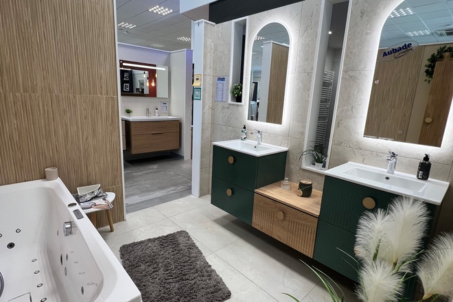 Ensemble meuble salle de bains suspendu double couleur avec miroirs