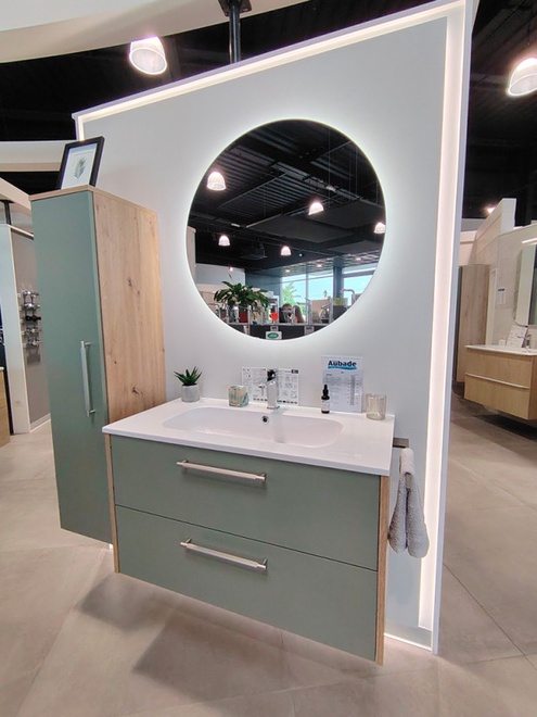 meuble suspendu avec miroir rond