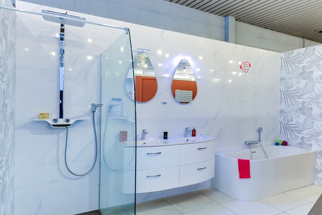 Meuble suspendu double vasque avec douche