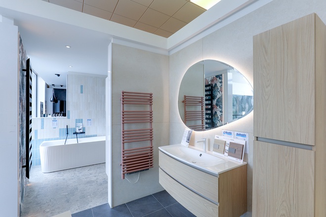 Meuble suspendu avec miroir LED